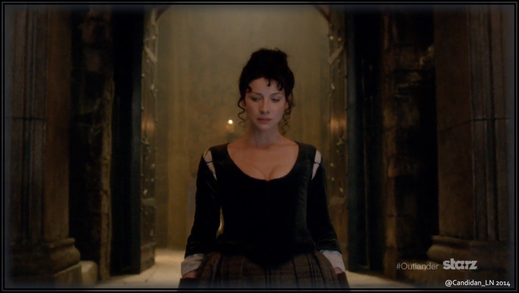 Claire (Caitriona Balfe) enters Leoch Hall with all eyes on her.