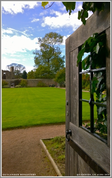 View of Aberdour Castle through the north garden gate.